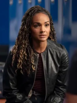 Mekia Cox black leather jacket inspired by The Rookie Season 8 style.