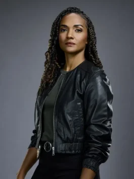 The Rookie S08 Mekia Cox Black Leather Jacket front view.