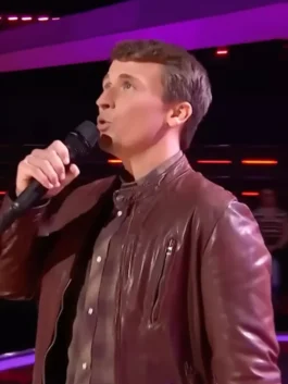 Dylan Carter brown leather jacket inspired by The Voice Season 24 fashion.