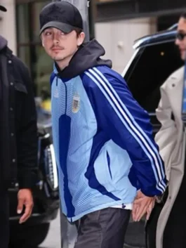 Adidas Argentina jacket inspired by Timothee Chalamet with clean track design.