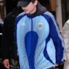 Timothee Chalamet Adidas Argentina Jacket with sporty blue football-inspired styling.