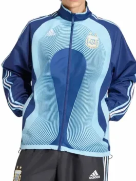 Timothee Chalamet blue Adidas Argentina Jacket with casual athletic appeal.