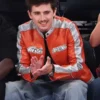Timothée Chalamet Knicks 2026 Playoffs Avirex Leather Jacket front view showing collar, closure, and leather design