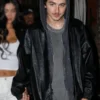 Timothee Chalamet NYC 2026 Black Leather Jacket front view.