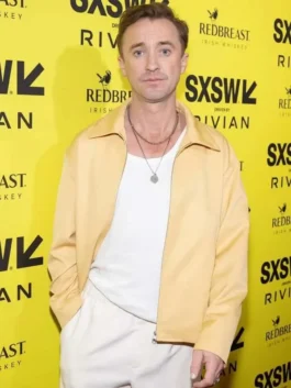 Yellow movie jacket inspired by Tom Felton in They Will Kill You.