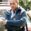Tracker S03 Jeri Ryan Blue Hooded Jacket front view with hooded collar and clean blue finish