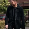Tracker S03 Justin Hartley Black Suede Jacket front view with clean collar and smooth black finish