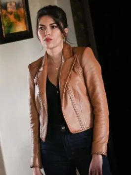 Tracker S03 Sofia Pernas Brown Leather Blazer front view.