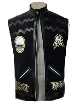 Black leather vest inspired by Matt Cardona 2026 with strong outerwear appeal.