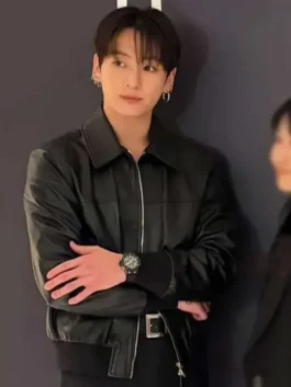 Jung Kook black leather jacket inspired by Watch Event 2026 style.