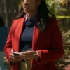 Will Trent S04 Faith Mitchell Red Wool Coat with bold TV series-inspired styling.