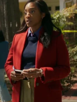 Will Trent S04 Faith Mitchell Red Wool Coat with bold TV series-inspired styling.