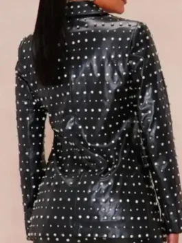 Yoshihanna Embellished Leather Blazer back view showing rear design, sleeve shape, and leather blazer fit