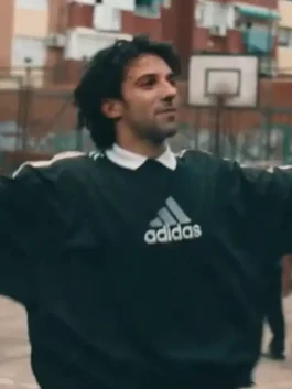 Alessandro Del Piero Sweatshirt in black polyester with shirt collar, pullover front, and relaxed sporty fit