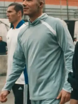 Backyard Legends David Beckham Top with blue polyester finish, mock neck collar, and sharp athletic fit
