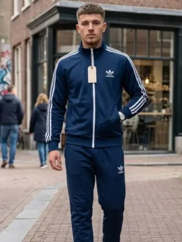 Adidas Backyard Legends Lamine Yamal Blue Jacket front view in vibrant blue polyester with a clean stand up collar and a sharp Backyard Legends zip-up silhouette.