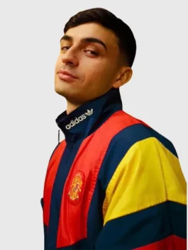 Adidas Backyard Legends Pedri Jacket in polyester with zipper closure, ribbed cuffs, and modern training style