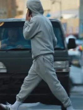 Adidas Backyard Legends Timothee Chalamet Tracksuit back view with smooth grey fleece and hooded shape
