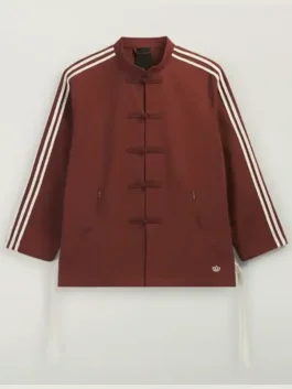 Adidas CLOT Track Jacket by Edison Chen front view with toggle closure, stand collar, and waist pockets