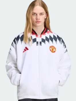United x Adidas Stadium Track Jacket in white polyester with zip front and clean football styling