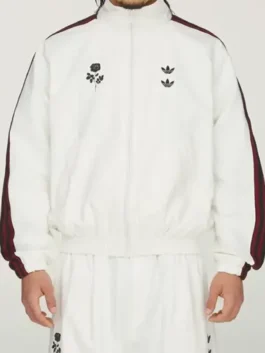 Adidas x Willy Chavarria Woven Jacket in white woven polyester with stand collar and sporty fit