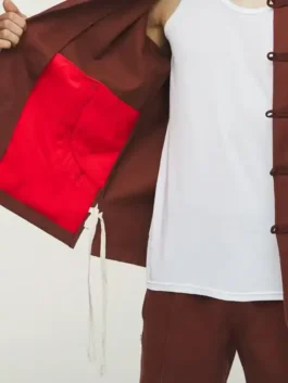 Adidas CLOT Track Jacket by Edison Chen in fox brown cotton with open hem cuffs and toggle front