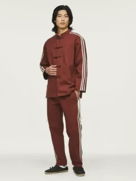 Adidas CLOT Track Jacket by Edison Chen in fox brown cotton with stand collar and toggle closure