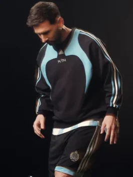 The layout of the Adidas Kith Lionel Messi Fleece Sweater engineered with a soft interior lining.