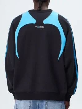 The back view of the Adidas Kith Lionel Messi Fleece Sweater highlighting the smooth fleece grain and neat shoulder seams.