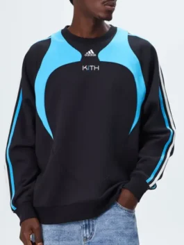 Front profile of the Adidas Kith Lionel Messi Fleece Sweater showing the premium fleece fabric and clean neckline.