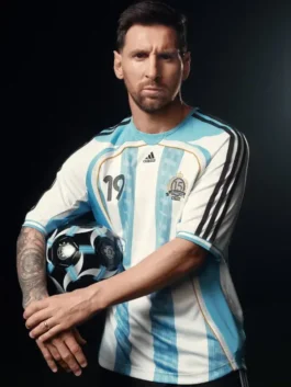 A professional Adidas x Kith Messi Football Jersey showcasing the luxury athletic silhouette and custom collaboration graphics.