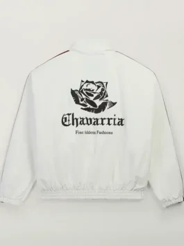 Adidas x Willy Chavarria Woven Jacket back view with white woven fabric and smooth rear track styling