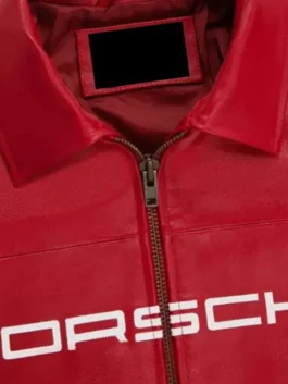 Aime Leon Dore Porsche 993 Red Leather Jacket in red leather with zipper closure and waist pockets