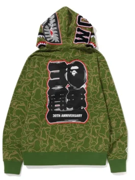 Bape 30th Anniversary Shark Camo Hoodie back view with camo fleece and clean hooded rear design