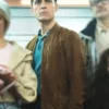 Berlin Pedro Alonso Brown Jacket with soft brown suede texture, ribbed edges, and sharp casual appeal