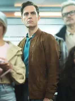 Berlin Pedro Alonso Brown Jacket with soft brown suede texture, ribbed edges, and sharp casual appeal