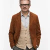 Berlin Tristan Ulloa Brown Blazer in brown with smooth suede finish, button front, and classic lapel collar