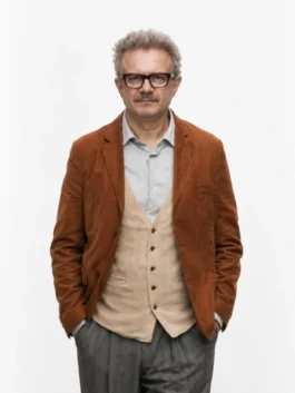 Berlin Tristan Ulloa Brown Blazer in brown with smooth suede finish, button front, and classic lapel collar