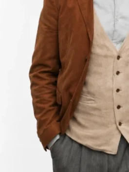 Berlin Tristan Ulloa Brown Blazer in brown suede with lapel collar, button front, and refined smart look
