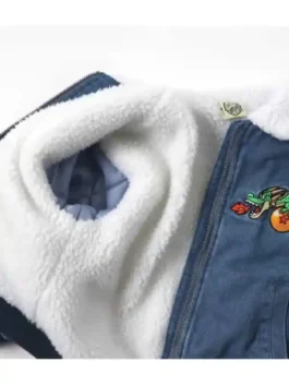 Inside sherpa lining detail of Dragon Ball x BREEZE Denim Boa Jacket with soft fleece interior and denim shell