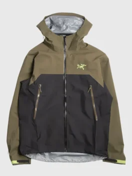 Front view of the Arirang Suga Stanford Stadium Jacket in olive green and black cotton, showcasing the clean zipper closure.