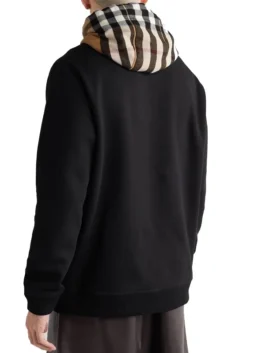 Burberry Hoodie back view with beige fleece fabric, soft hooded shape, rib cuffs, and rib knitted hem