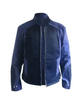 Captain America The Winter Solider Steve Roger Jacket with blue cotton body, viscose lining, and snap tab cuffs