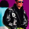 Cool as Ice Jacket in black leather with stand-up collar, button closure, and classic movie bomber style