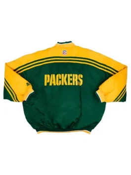 Drake Iceman Packers Green Bay Jacket back view with green and yellow satin and smooth rear shape