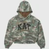 Gap Katseye Daniela Hoodie in camo fleece with hooded collar, pullover closure, rib hem, and soft inner lining