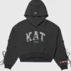 Gap x Katseye Megan Hoodie in black fleece with a relaxed hood, ribbed finish, and clean pullover style