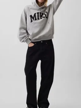 Gap Young Miko Heavyweight Logo Hoodie in grey fleece with soft lining, logo front, and ribbed finish