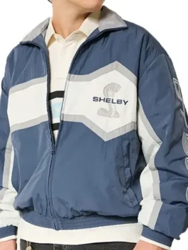 Back flat view of Hollister Shelby McLaren Track Jacket with large Shelby text branding