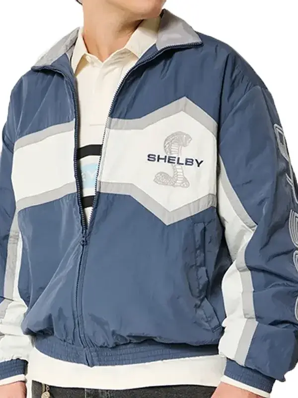 Back flat view of Hollister Shelby McLaren Track Jacket with large Shelby text branding